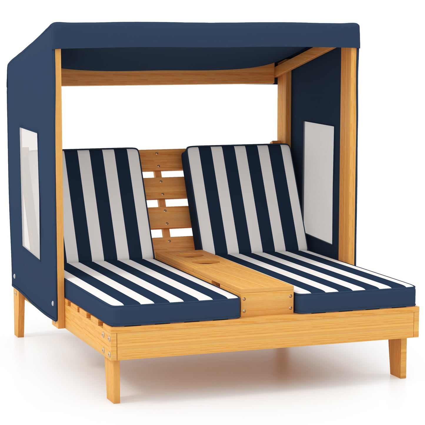 Kids Double Lounge Chair with Awning and Cup Holders