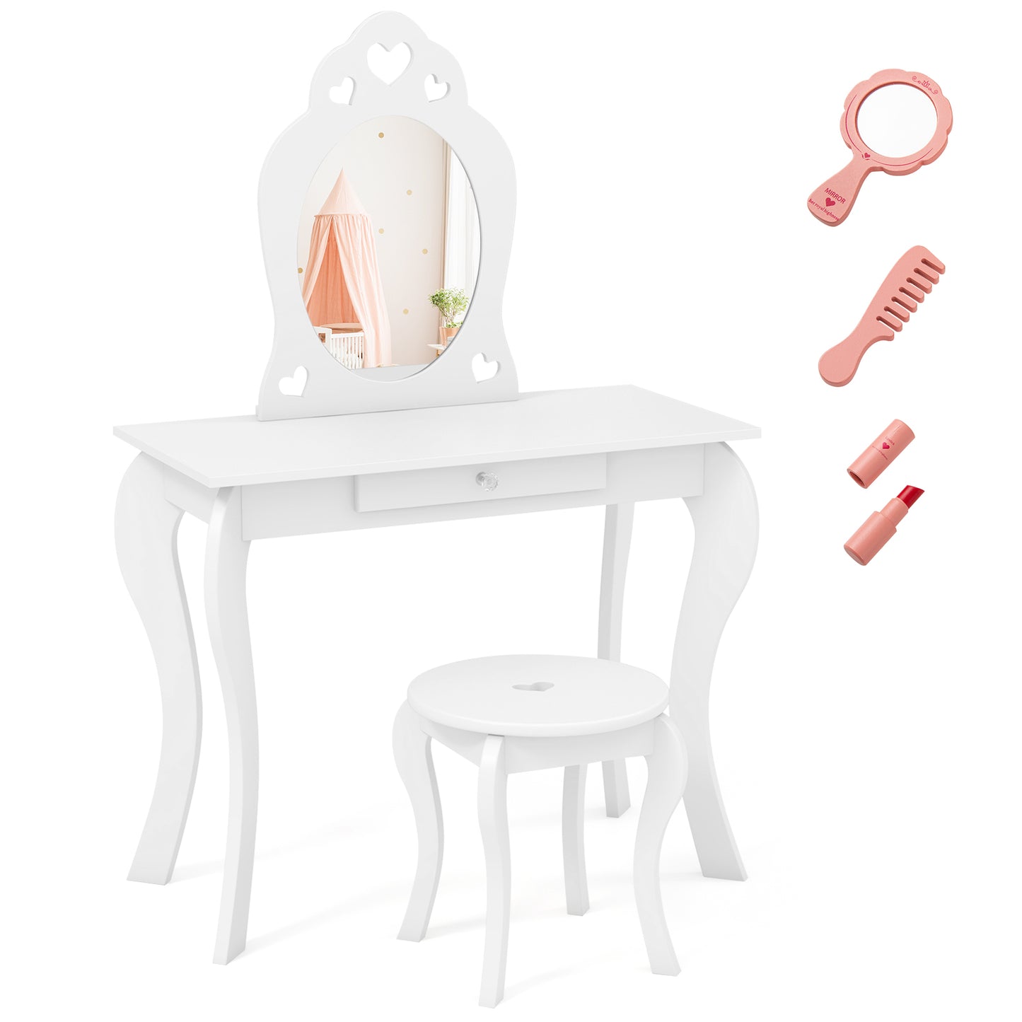 Kids Vanity Table Set with Mirror and Stool