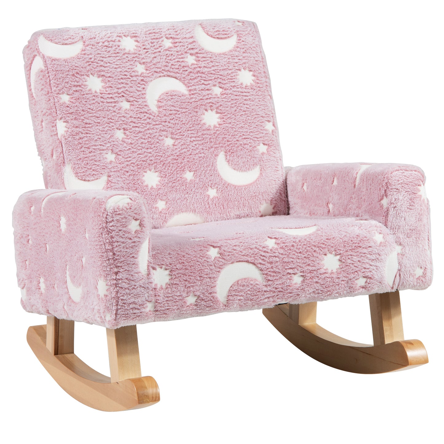 Kids Rocking Chair with Glow-in-Dark Design & Poplar Wood Base