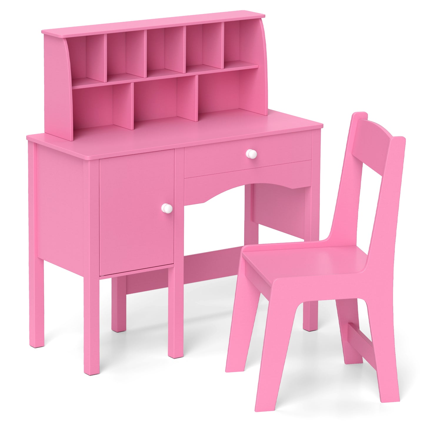 Kids Study Desk and Chair Set with Hutch and Storage Cabinet