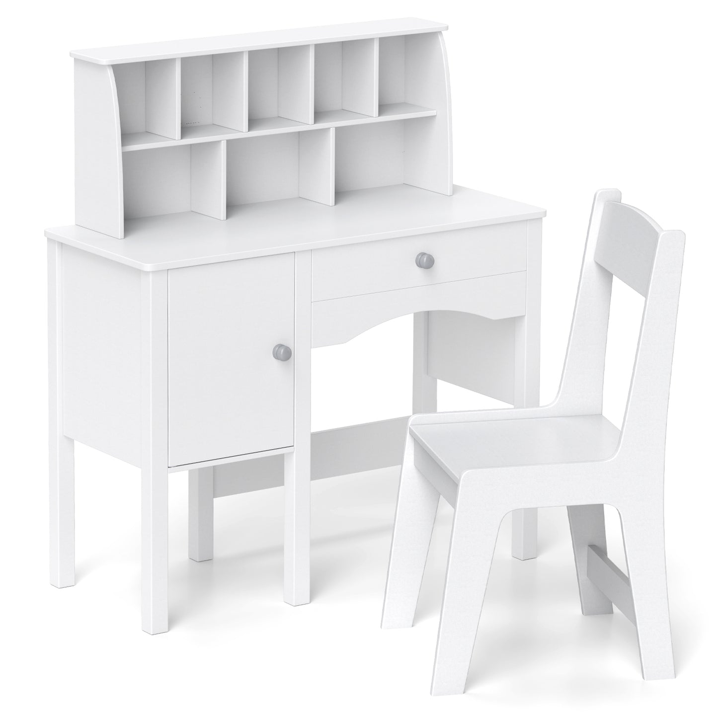 Kids Study Desk and Chair Set with Hutch and Storage Cabinet