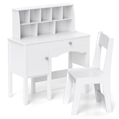 Kids Study Desk and Chair Set with Hutch and Storage Cabinet