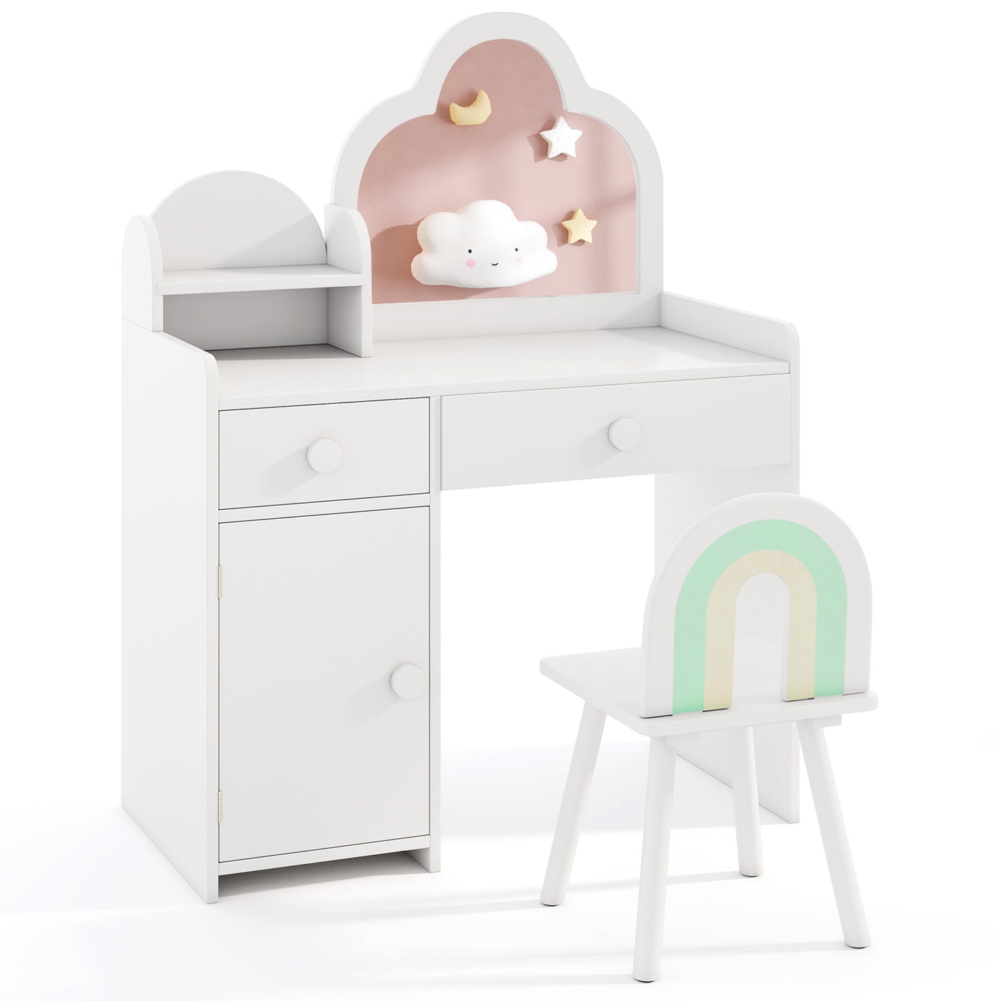 Kids Vanity Table and Chair Set with Cloud-Shaped Mirror