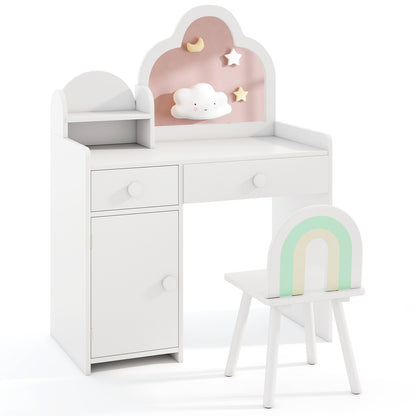 Kids Vanity Table and Chair Set with Cloud-Shaped Mirror