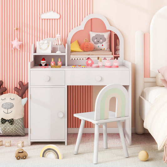 Kids Vanity Table and Chair Set with Cloud-Shaped Mirror