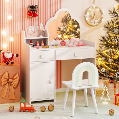 Kids Vanity Table and Chair Set with Cloud-Shaped Mirror