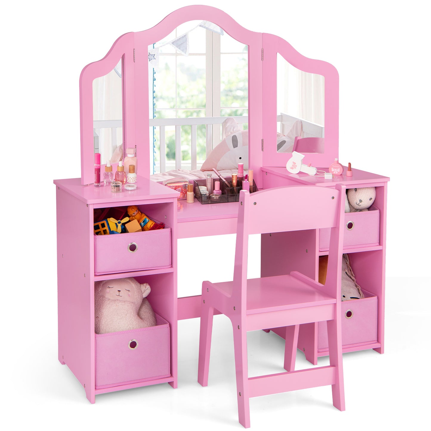 Kids Vanity Table and Chair Set with Removable Mirrors