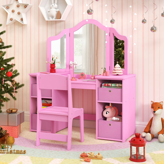 Kids Vanity Table and Chair Set with Removable Mirrors