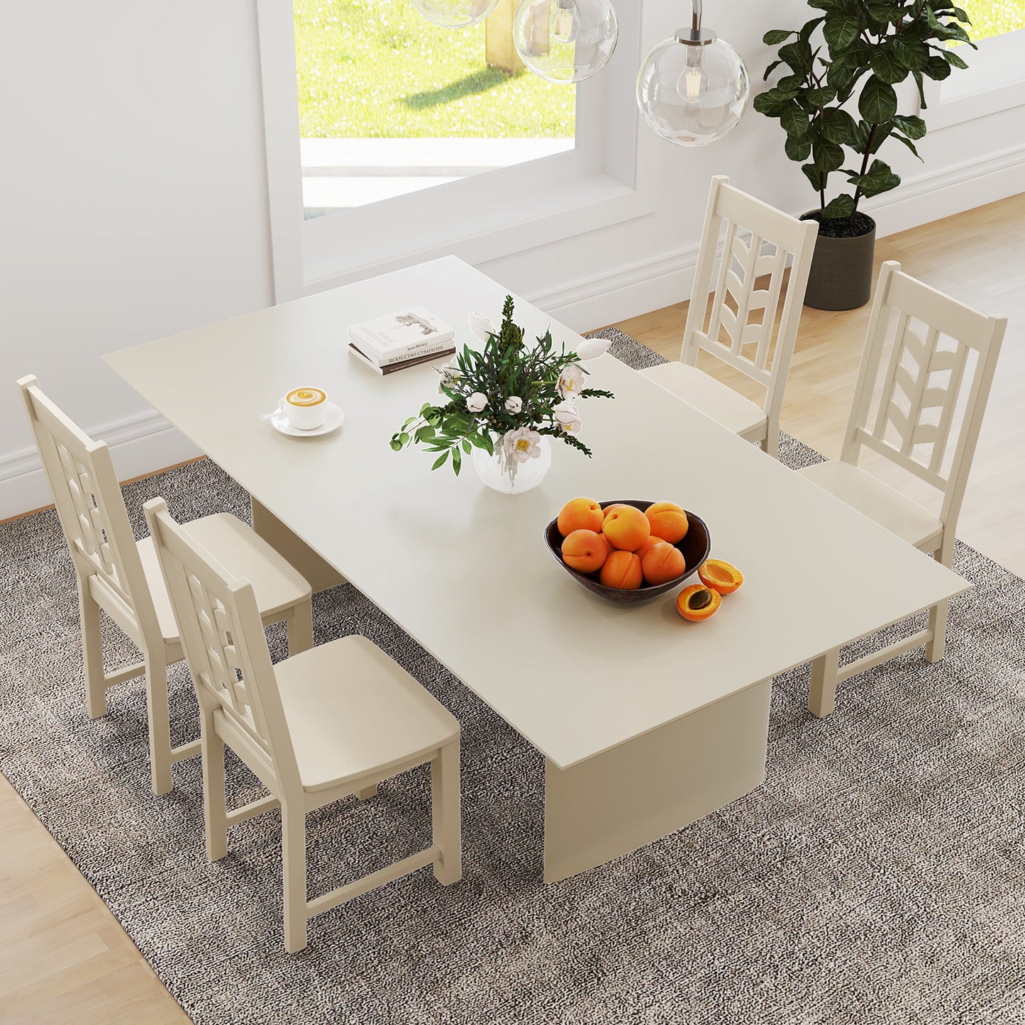 Wooden Dining Chairs Set of 2 with High Back and Leaf Design
