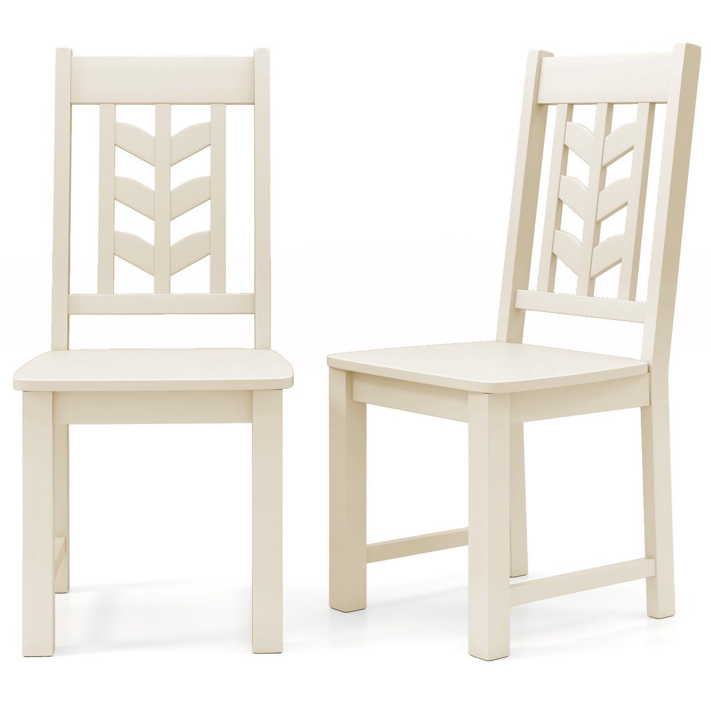 Wooden Dining Chairs Set of 2 with High Back and Leaf Design