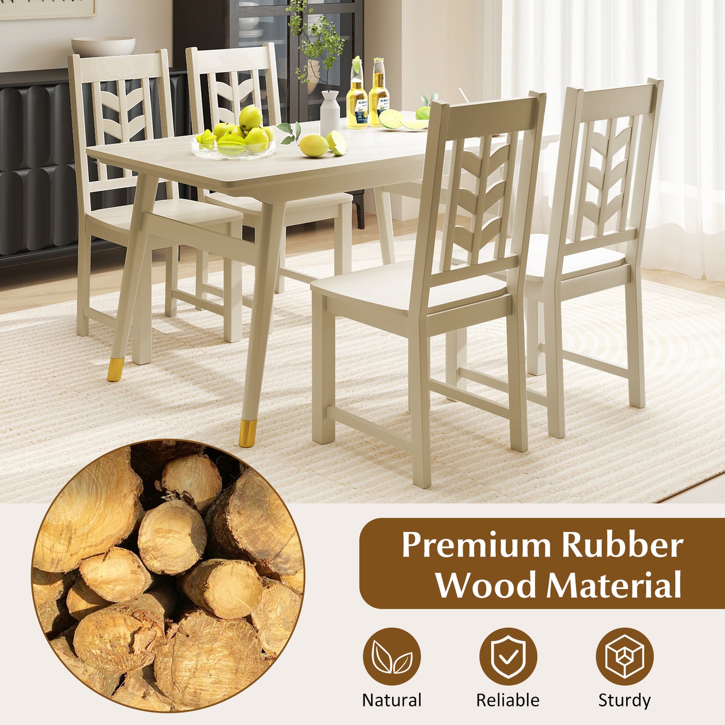 Wooden Dining Chairs Set of 2 with High Back and Leaf Design