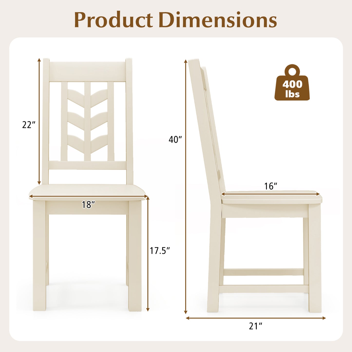 Wooden Dining Chairs Set of 2 with High Back and Leaf Design