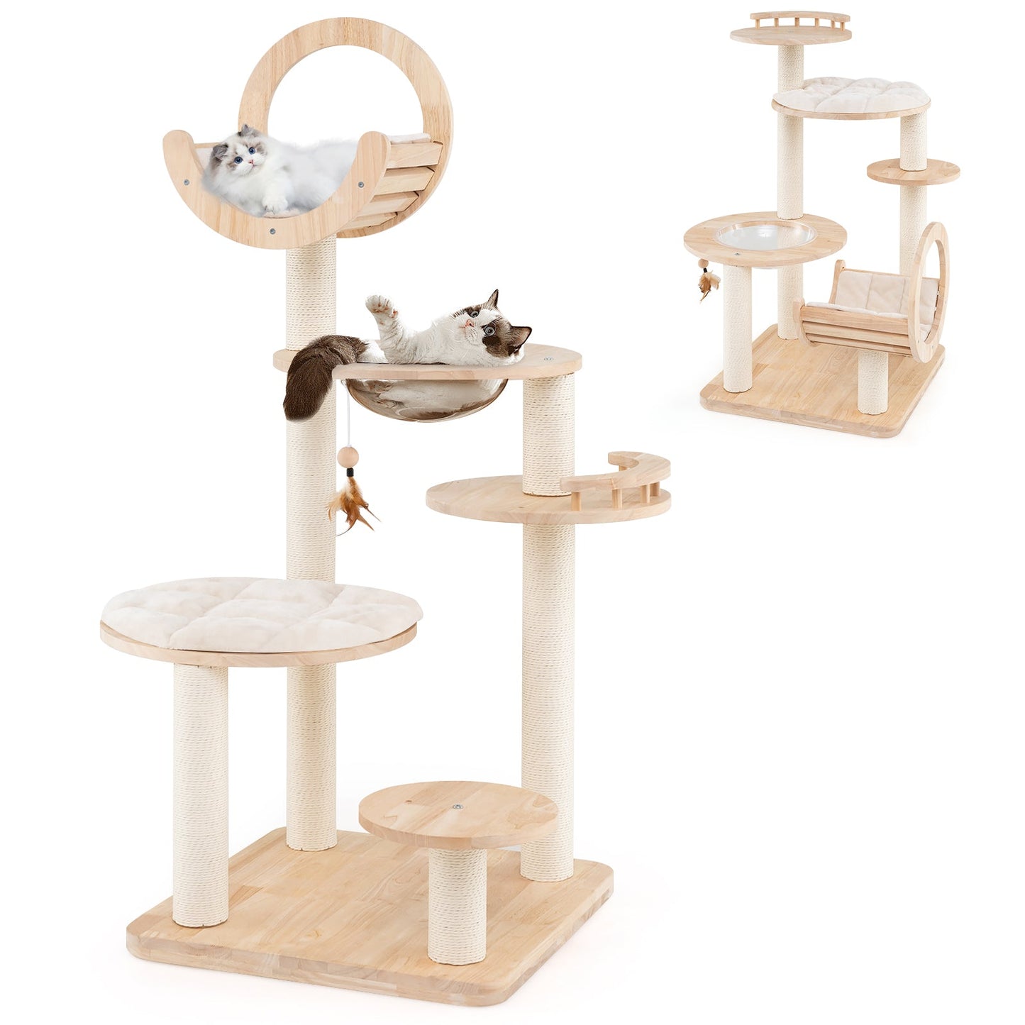 4-in-1 Large Wooden Cat Tower with Space Capsule Nest for Indoor Cats