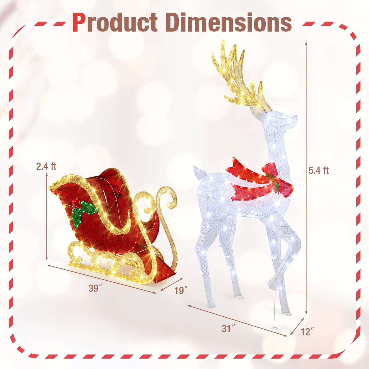 LED Lighted Christmas Reindeer and Santas Sleigh