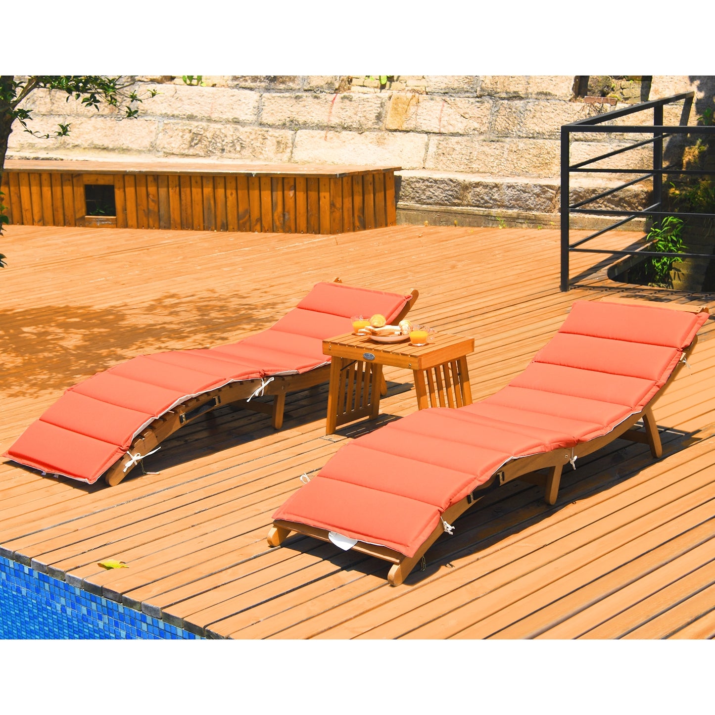 3-Piece Folding Eucalyptus Lounge Chair Set with Side Table
