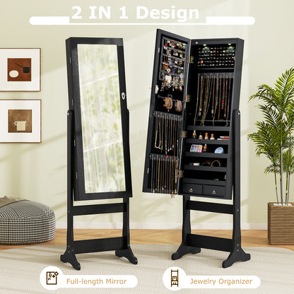 Jewelry Armoire with Full-Length Mirror and LED Lights