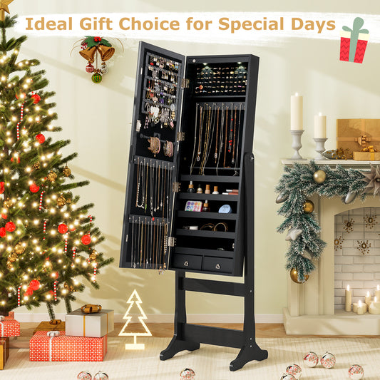 Jewelry Armoire with Full-Length Mirror and LED Lights