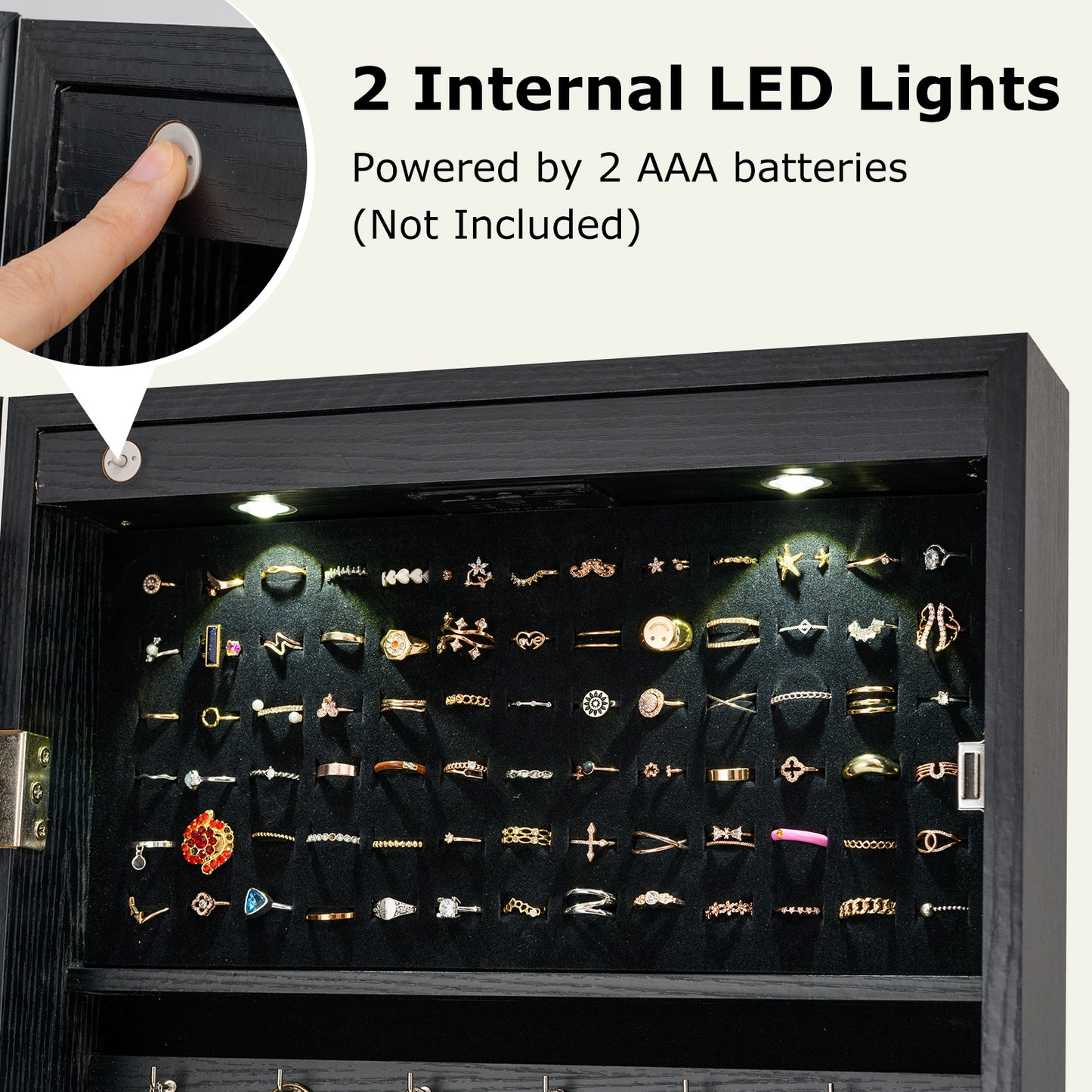 Jewelry Armoire with Full-Length Mirror and LED Lights