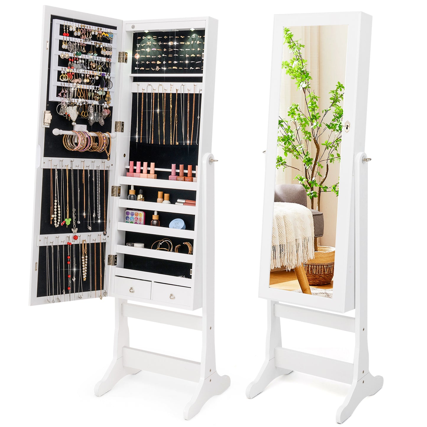 Jewelry Armoire with Full-Length Mirror and LED Lights