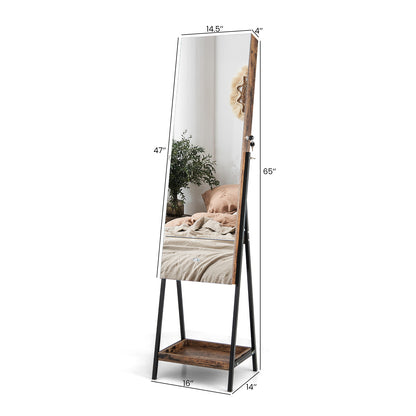 Freestanding Jewelry Armoire with Full-Length Mirror