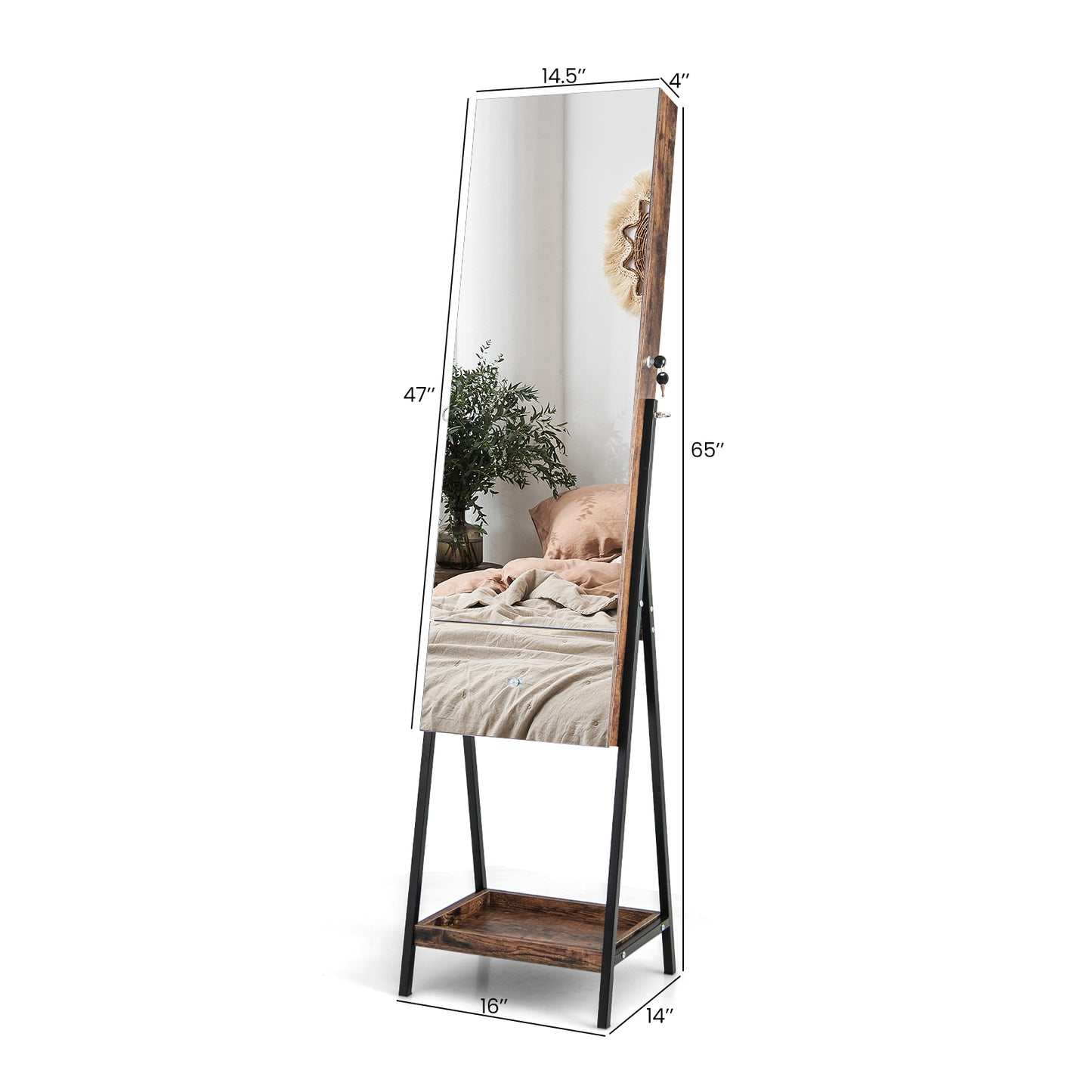 Freestanding Jewelry Armoire with Full-Length Mirror