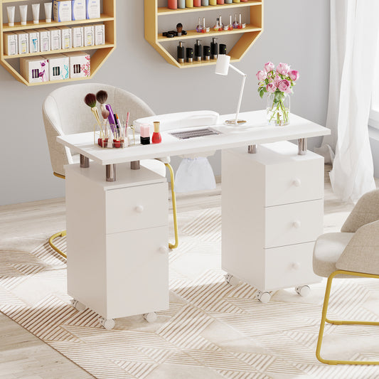 Manicure Table Nail Desk with Electric Dust Collector and 3 Dust Bags-White