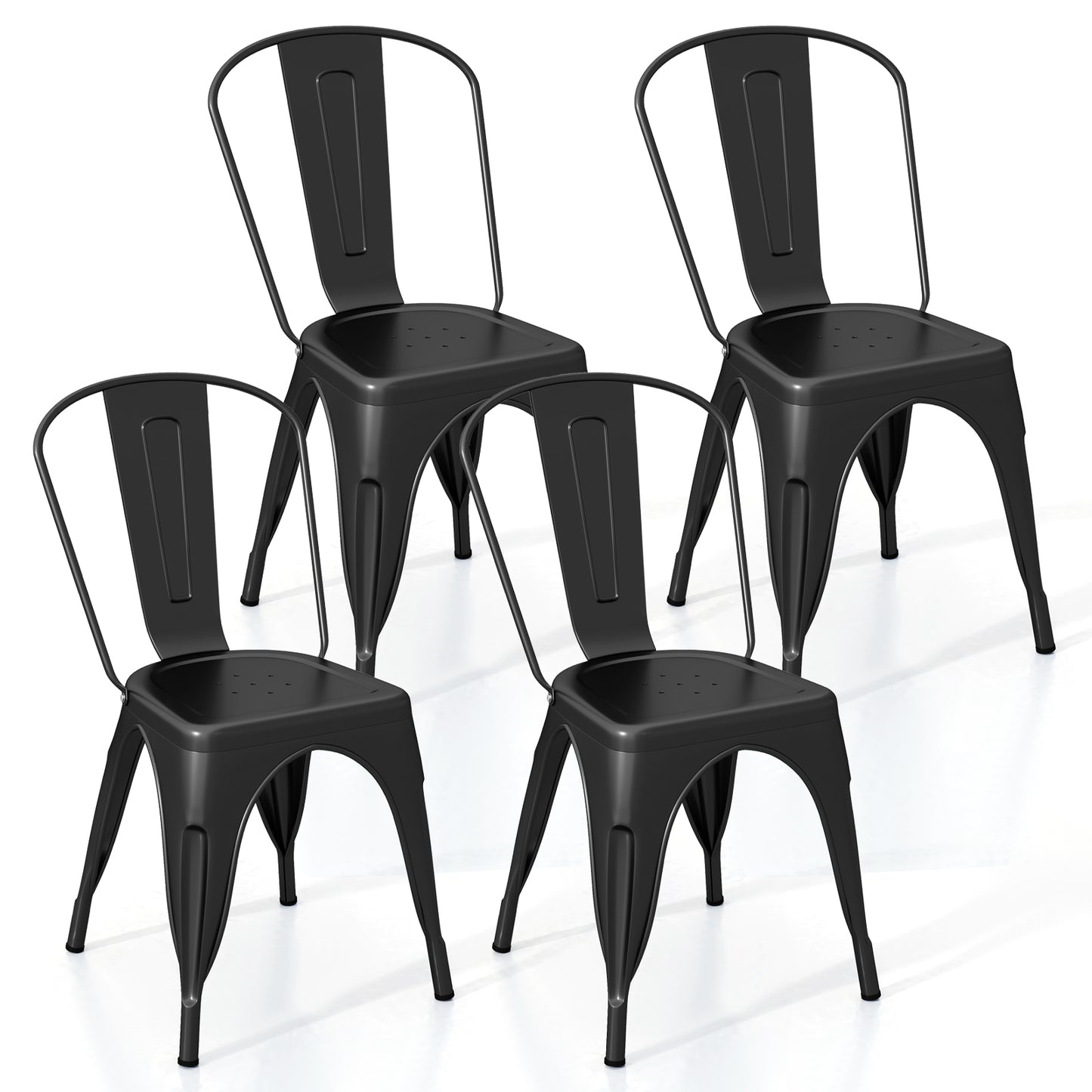 Metal Dining Chairs Set of 4 with Removable Backrest
