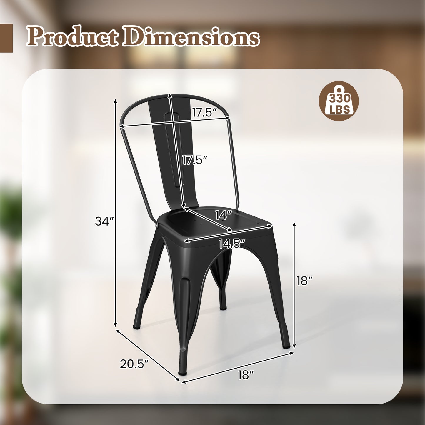 Metal Dining Chairs Set of 4 with Removable Backrest