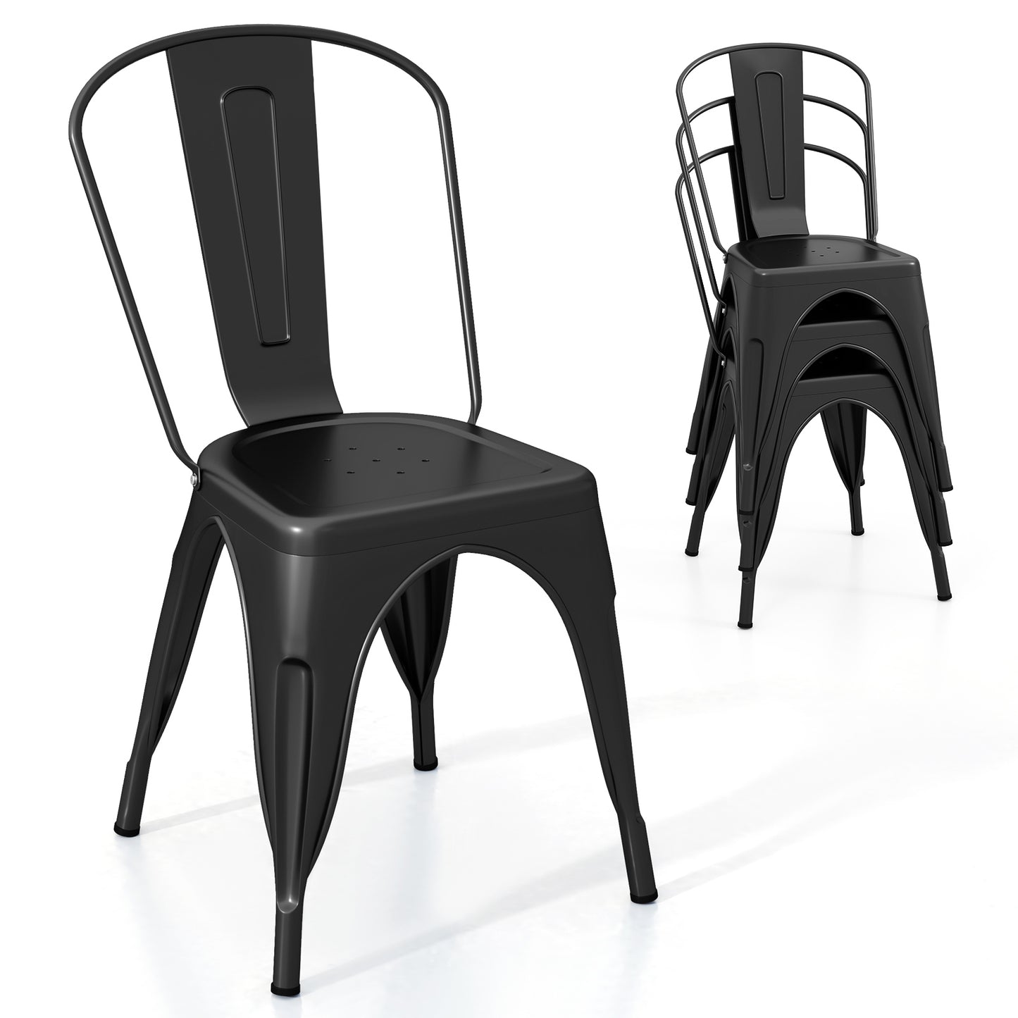 Metal Dining Chairs Set of 4 with Removable Backrest