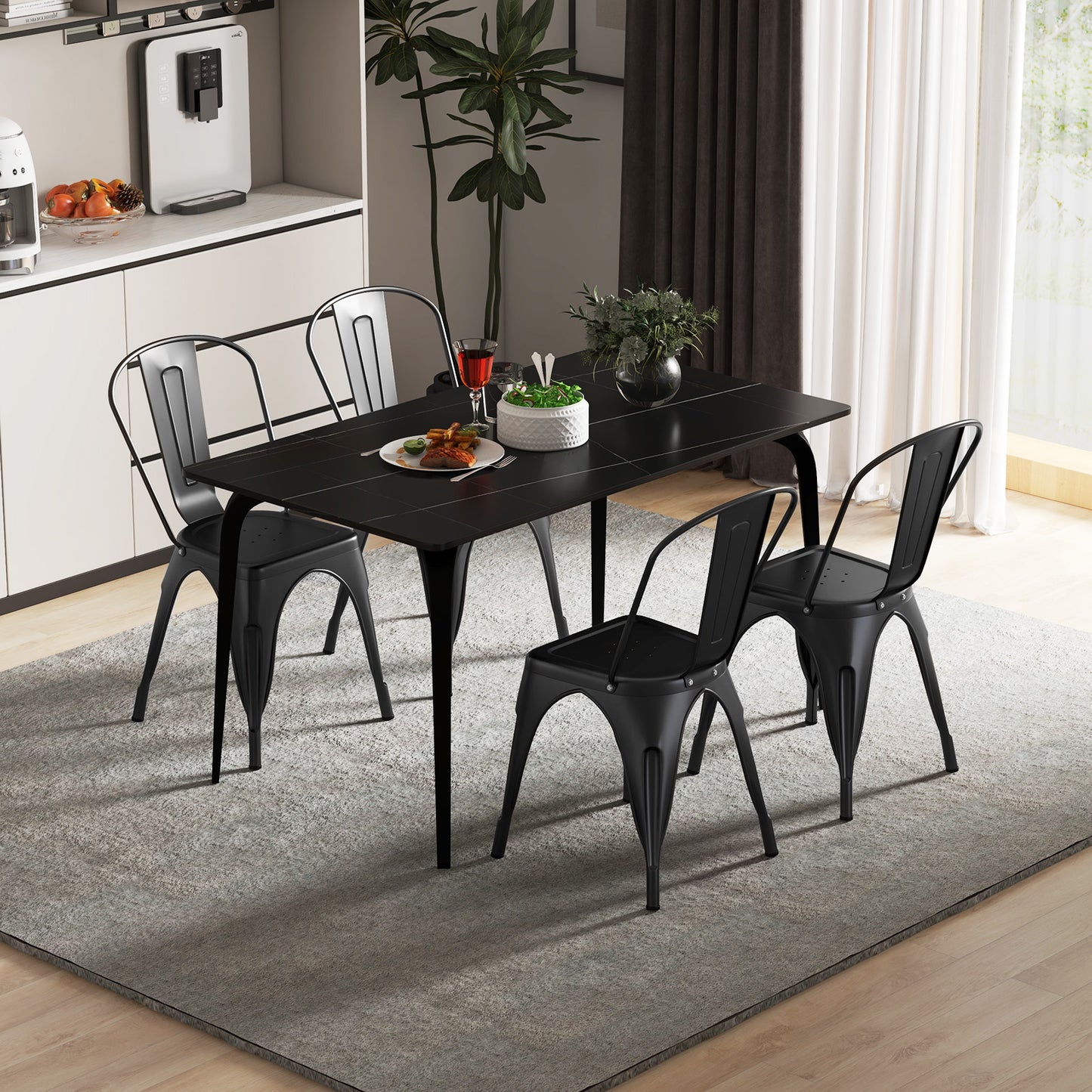 Metal Dining Chairs Set of 4 with Removable Backrest