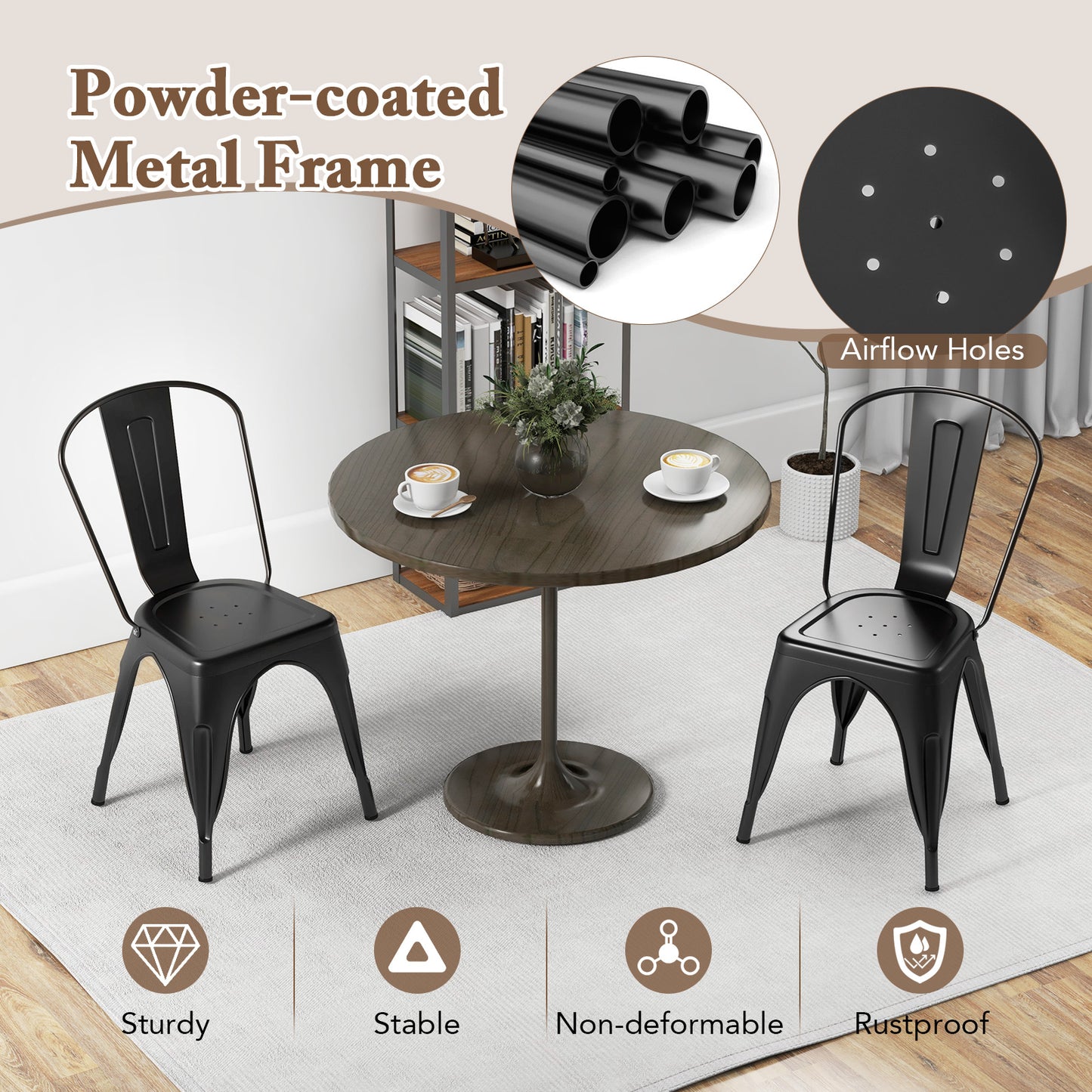 Metal Dining Chairs Set of 4 with Removable Backrest