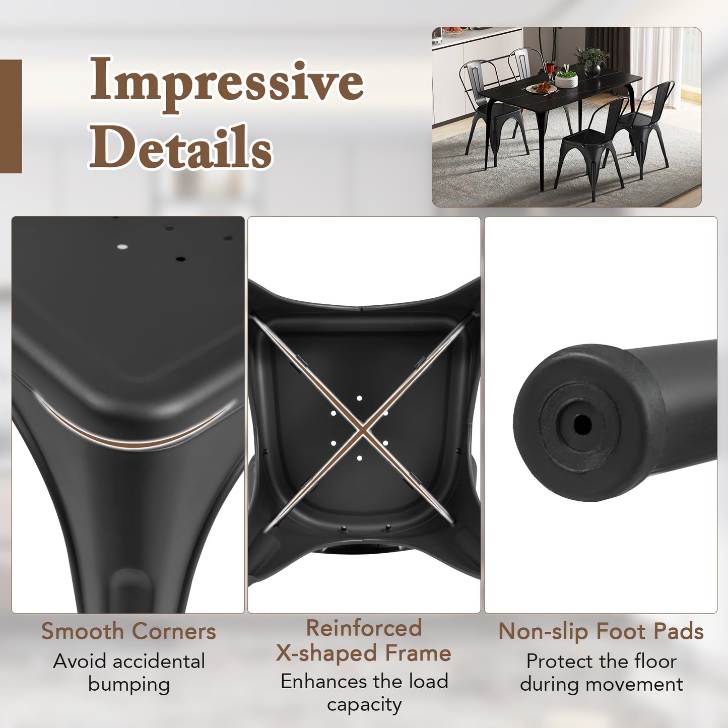 Metal Dining Chairs Set of 4 with Removable Backrest