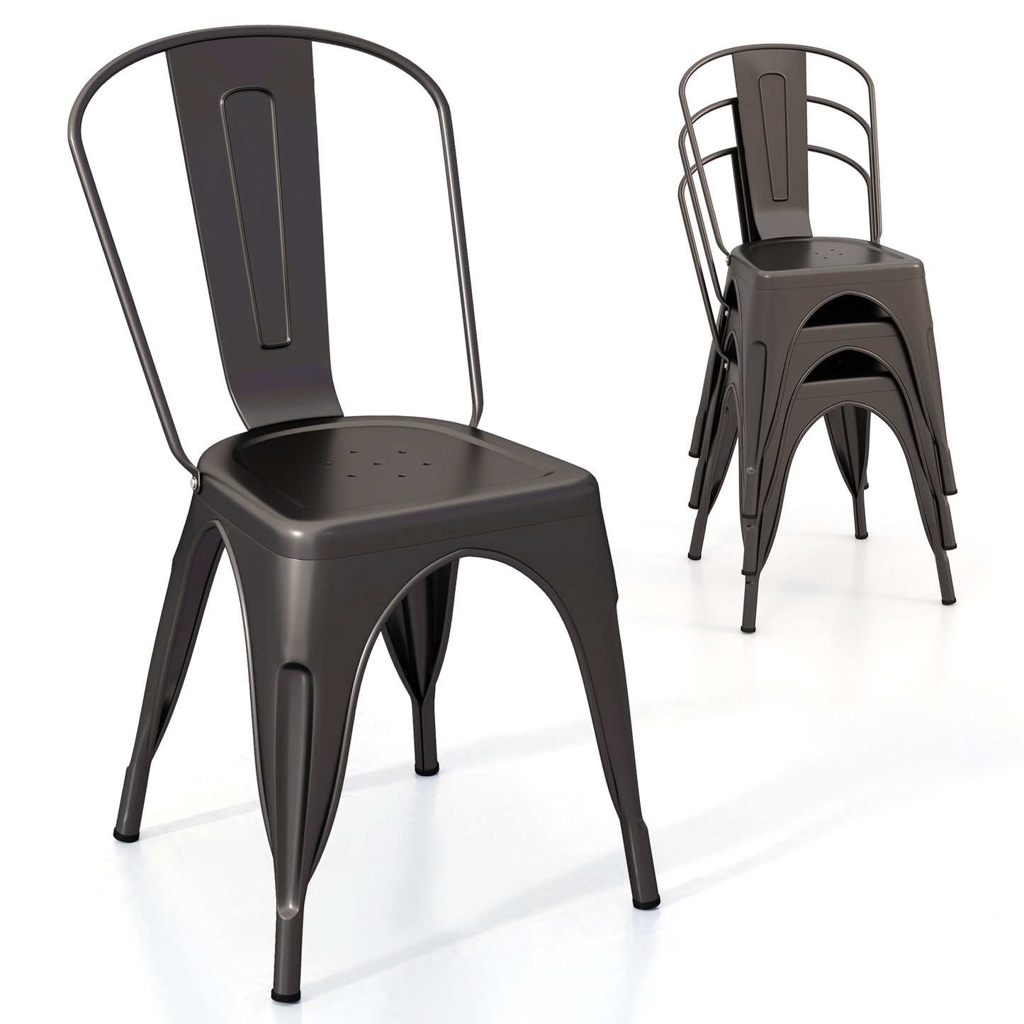 Metal Dining Chairs Set of 4 with Removable Backrest
