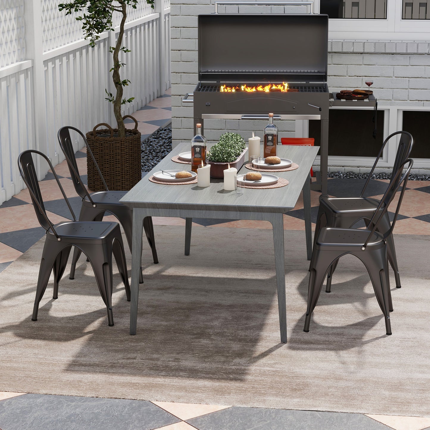 Metal Dining Chairs Set of 4 with Removable Backrest