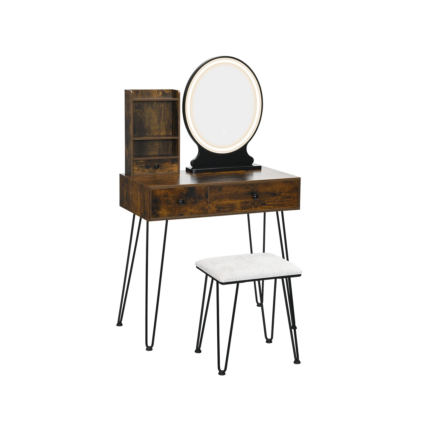 Vanity Table Set with Lighted Mirror and Cushioned Stool