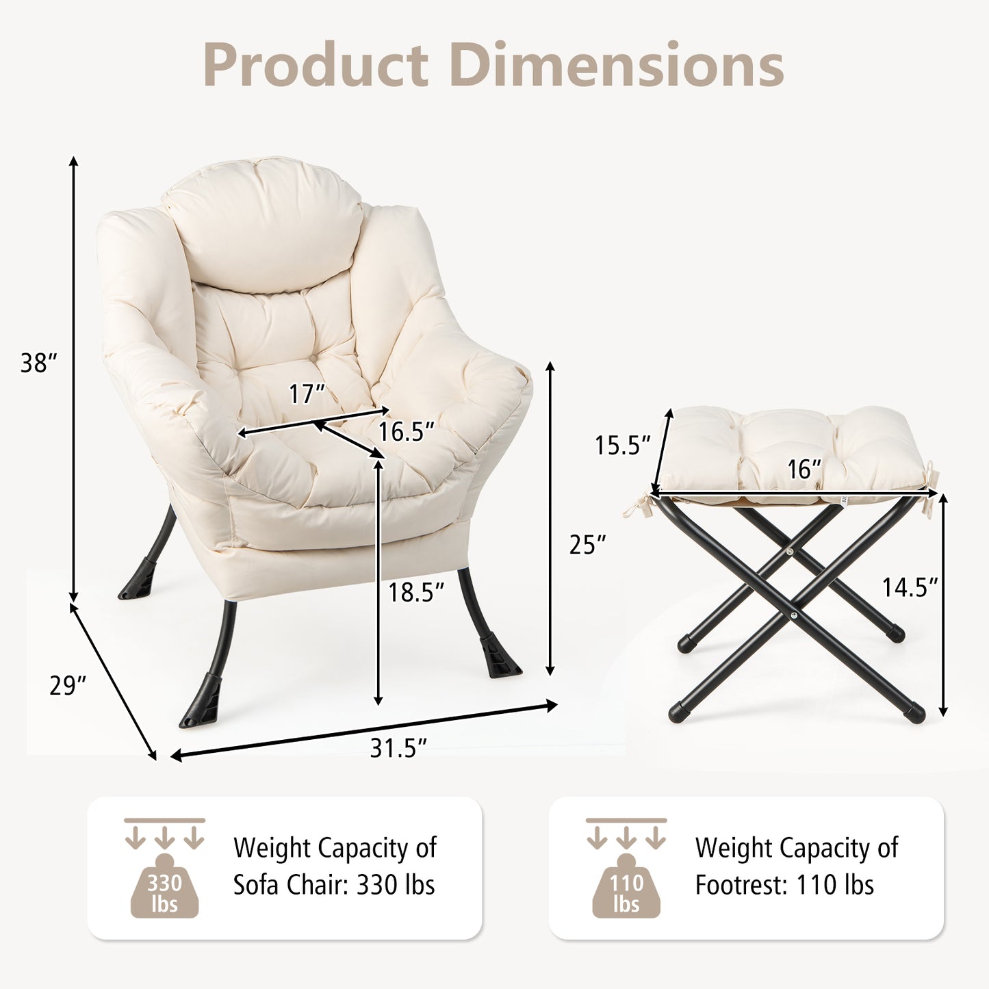 Accent Chair with Folding Footrest and Side Pocket