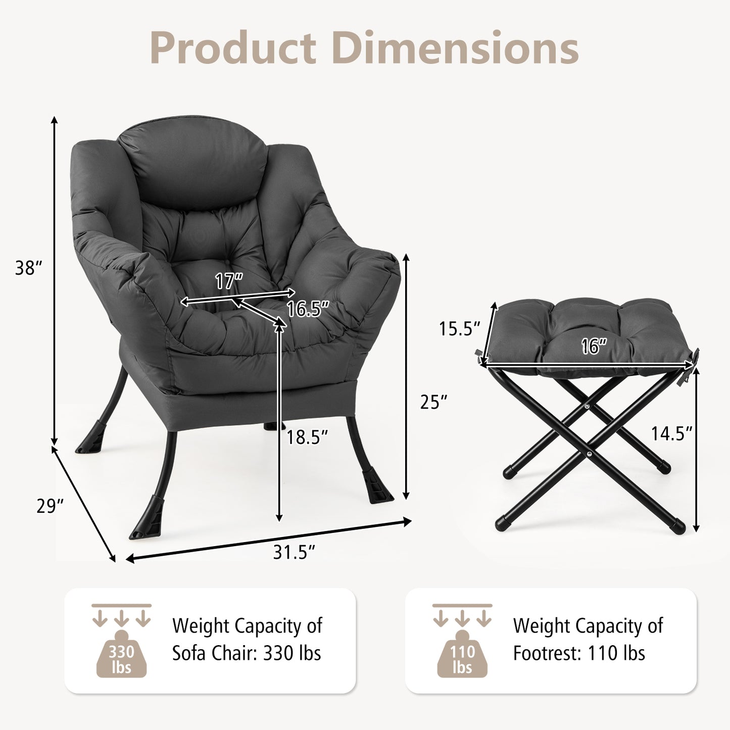 Accent Chair with Folding Footrest and Side Pocket