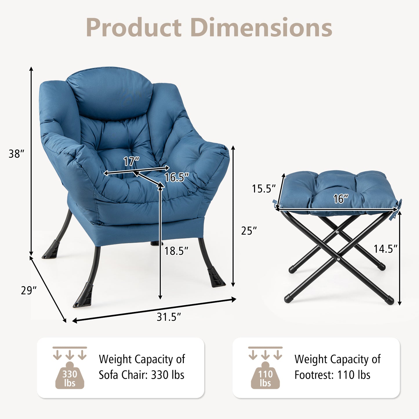 Accent Chair with Folding Footrest and Side Pocket