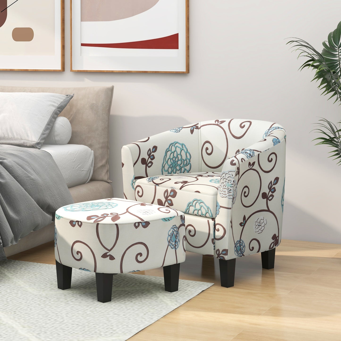 Accent Tub Chair and Ottoman Set with Fabric Upholstery