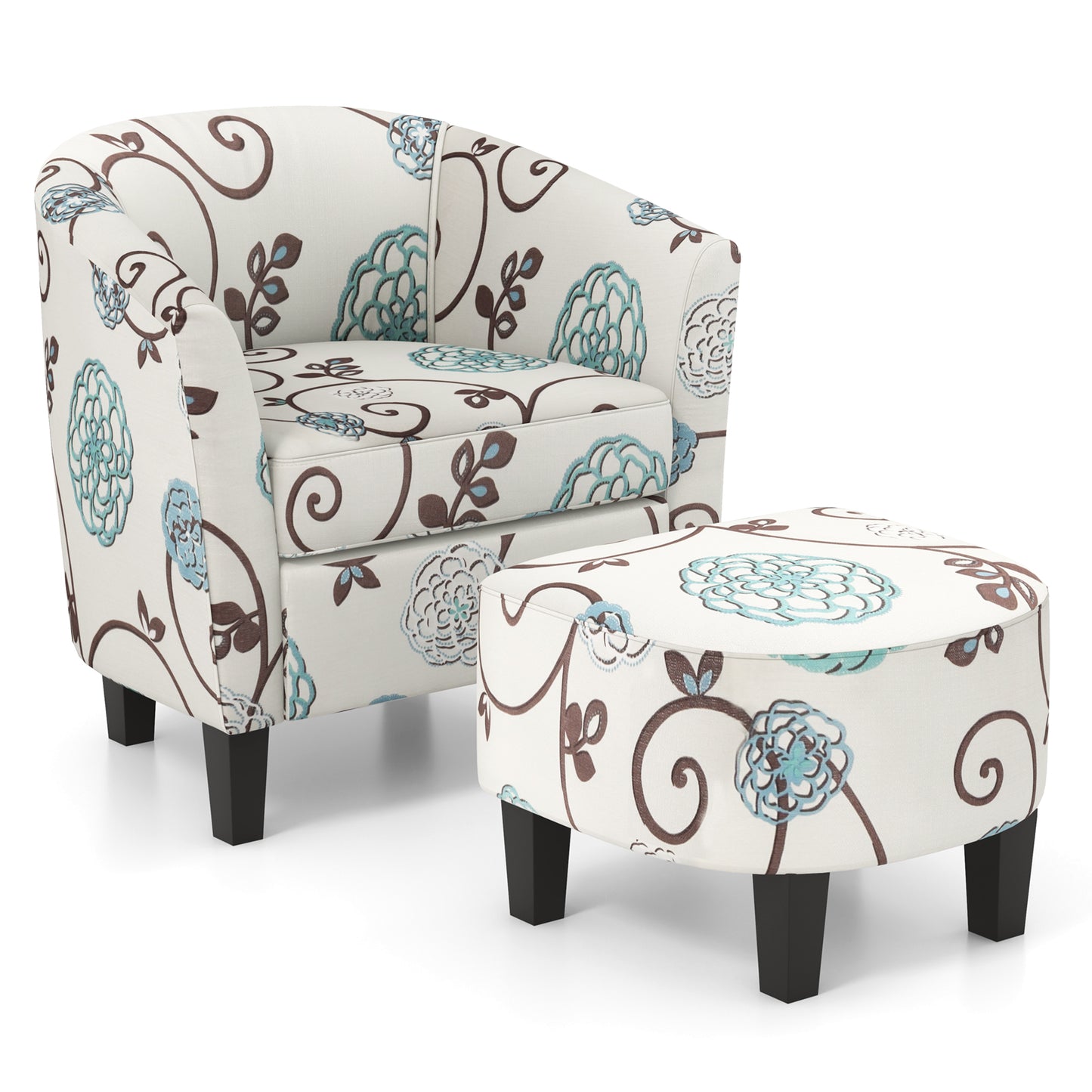Accent Tub Chair and Ottoman Set with Fabric Upholstery