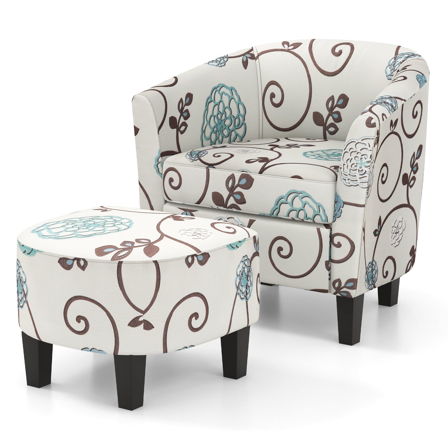Accent Tub Chair and Ottoman Set with Fabric Upholstery