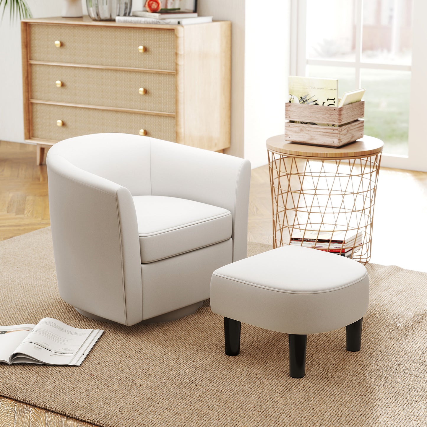 Swivel Accent Chair with Ottoman and Curved Backrest