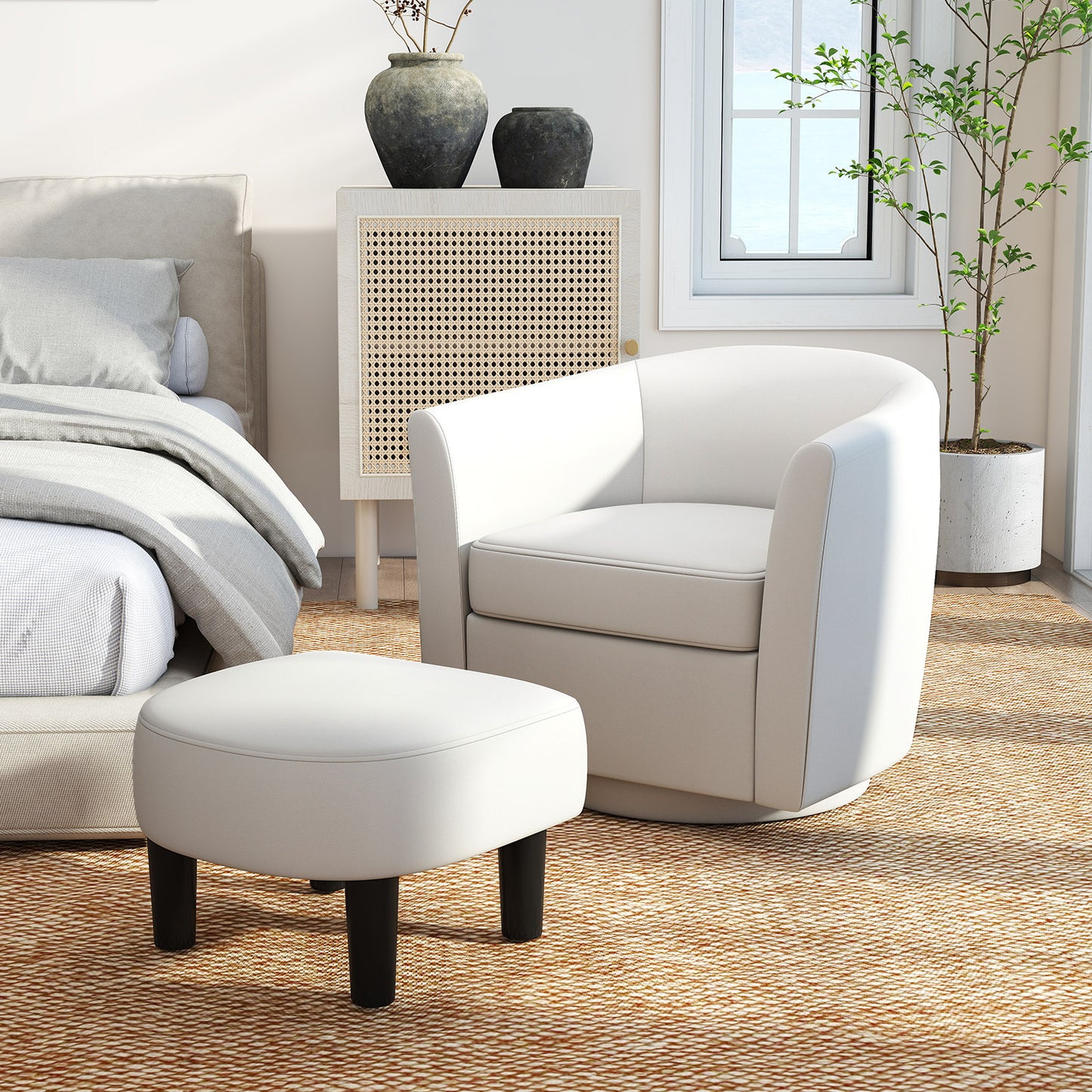 Swivel Accent Chair with Ottoman and Curved Backrest