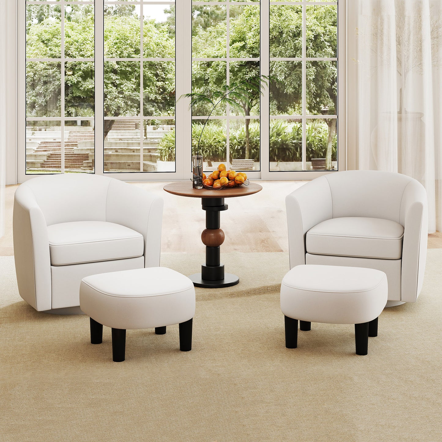 Swivel Accent Chair with Ottoman and Curved Backrest