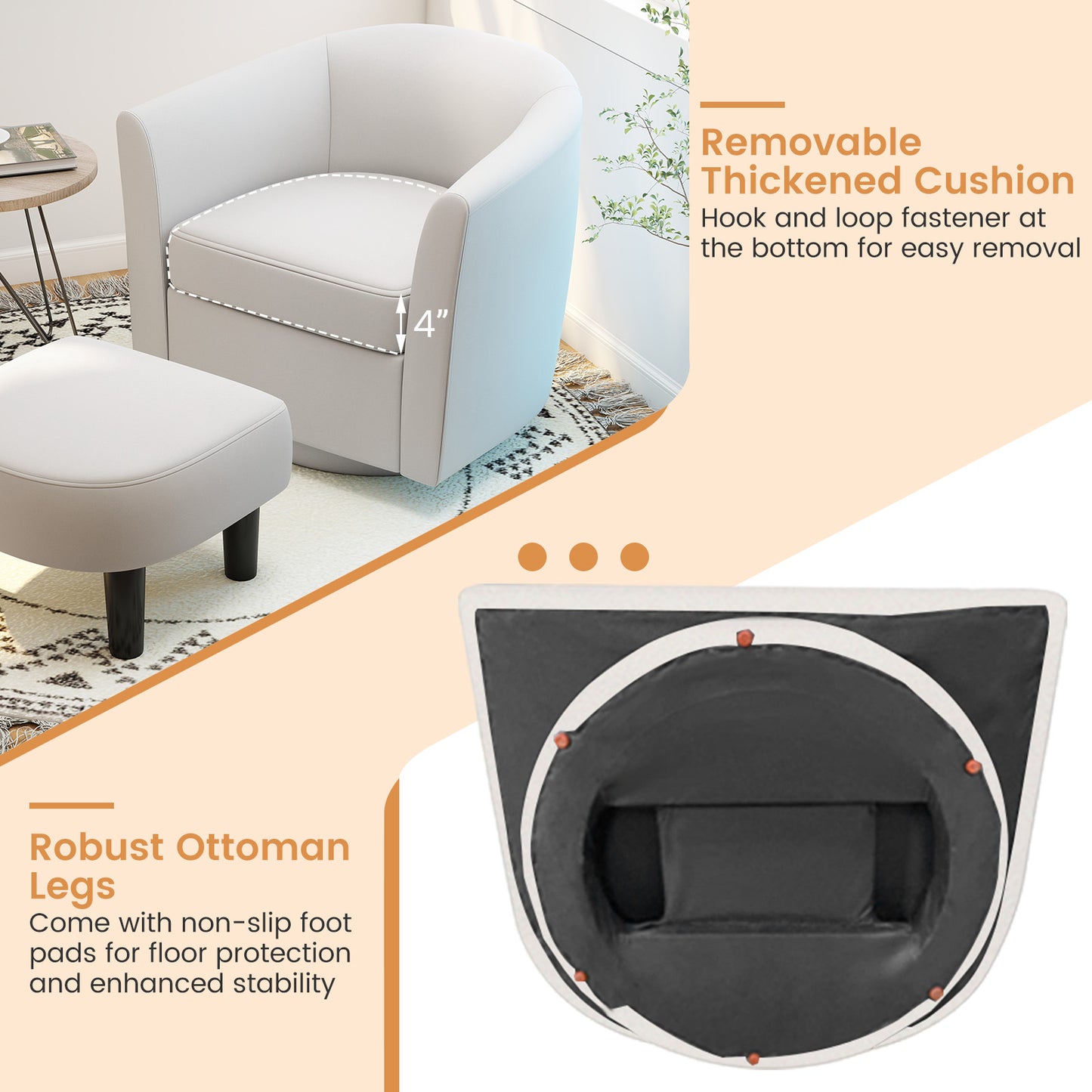 Swivel Accent Chair with Ottoman and Curved Backrest