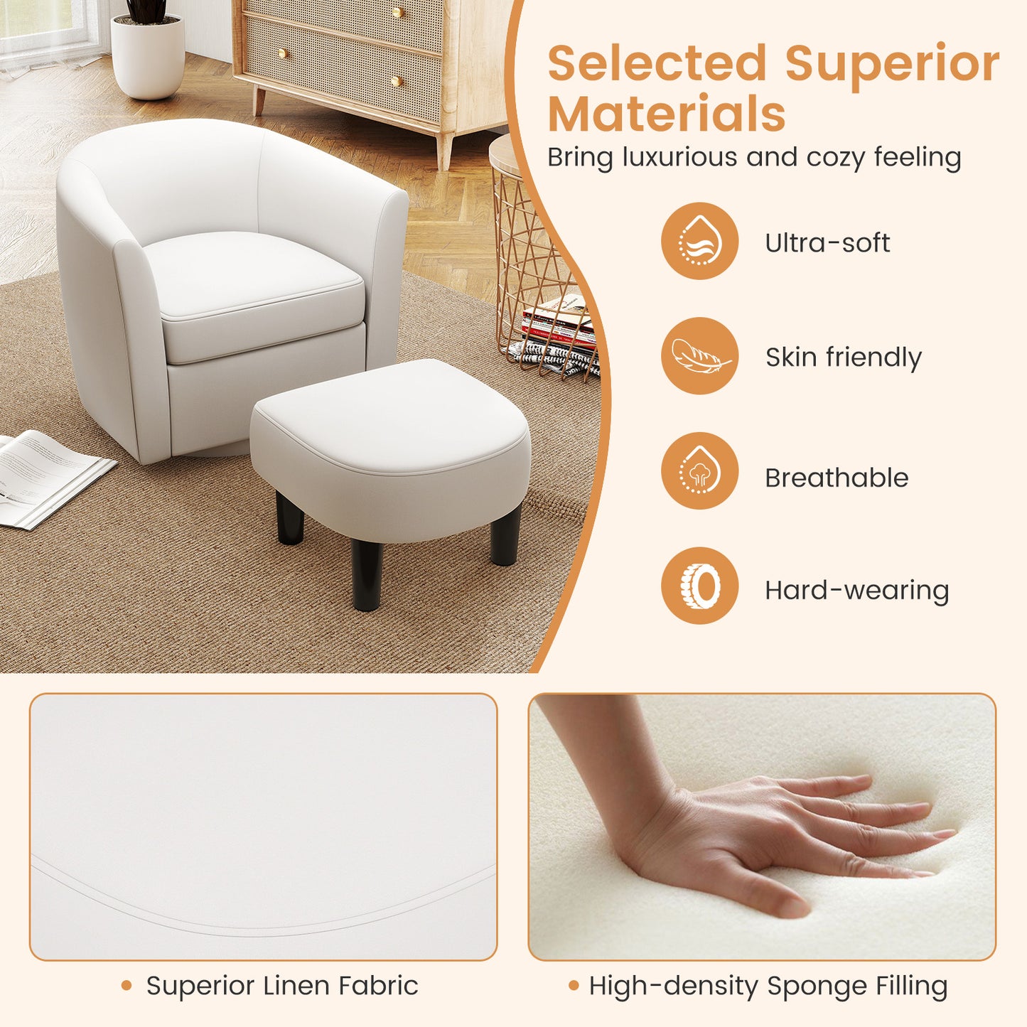 Swivel Accent Chair with Ottoman and Curved Backrest