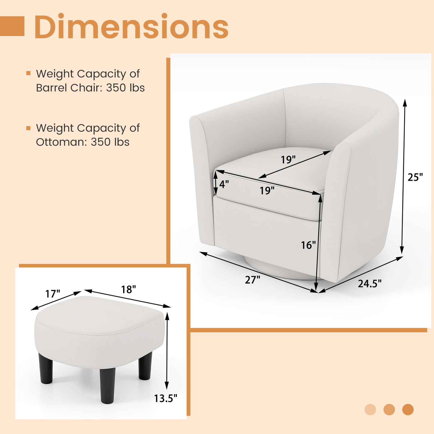 Swivel Accent Chair with Ottoman and Curved Backrest