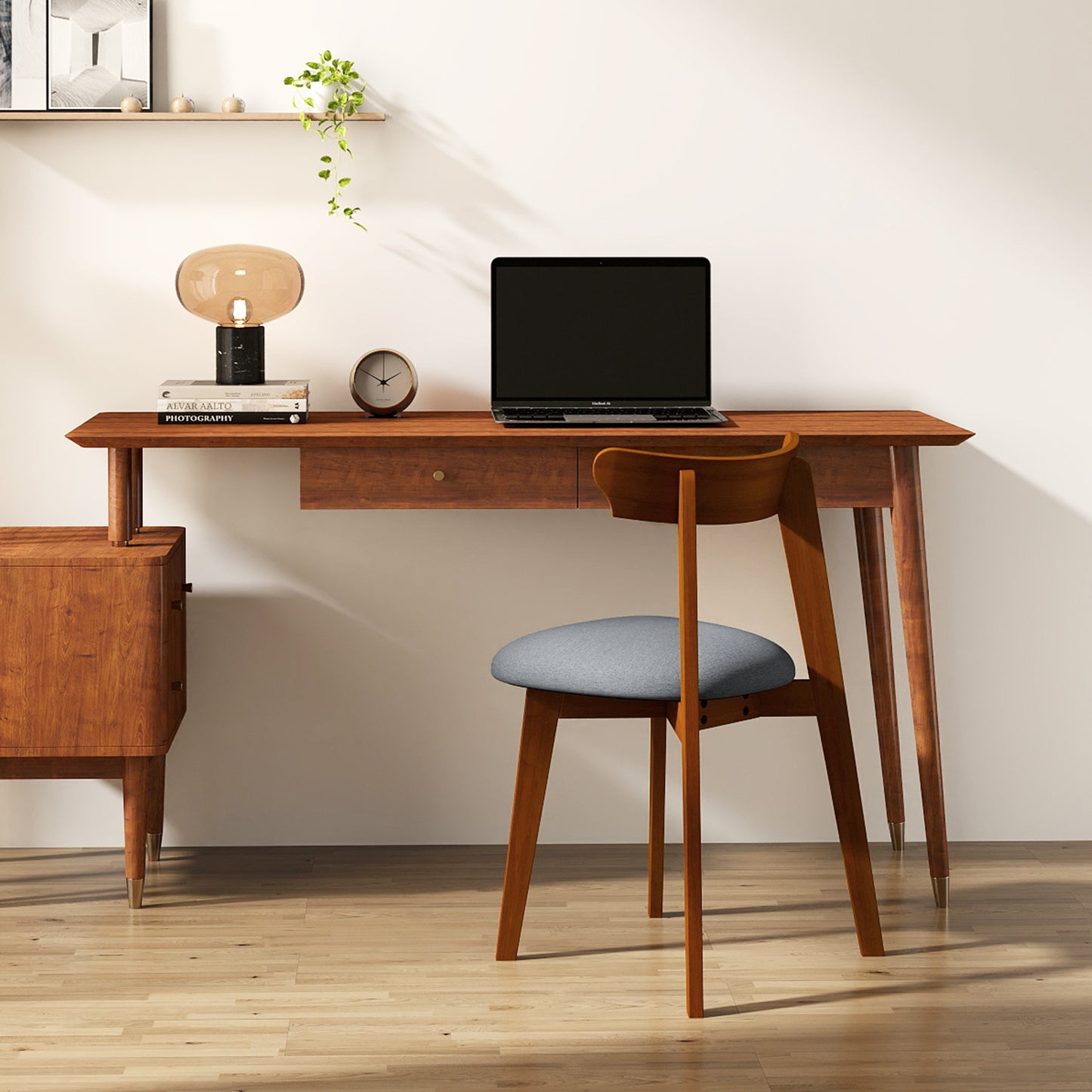 Mid-Century Dining Chair with Padded Seat - Walnut