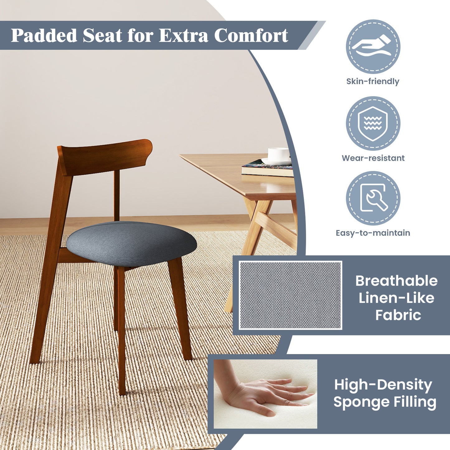 Mid-Century Dining Chair with Padded Seat - Walnut