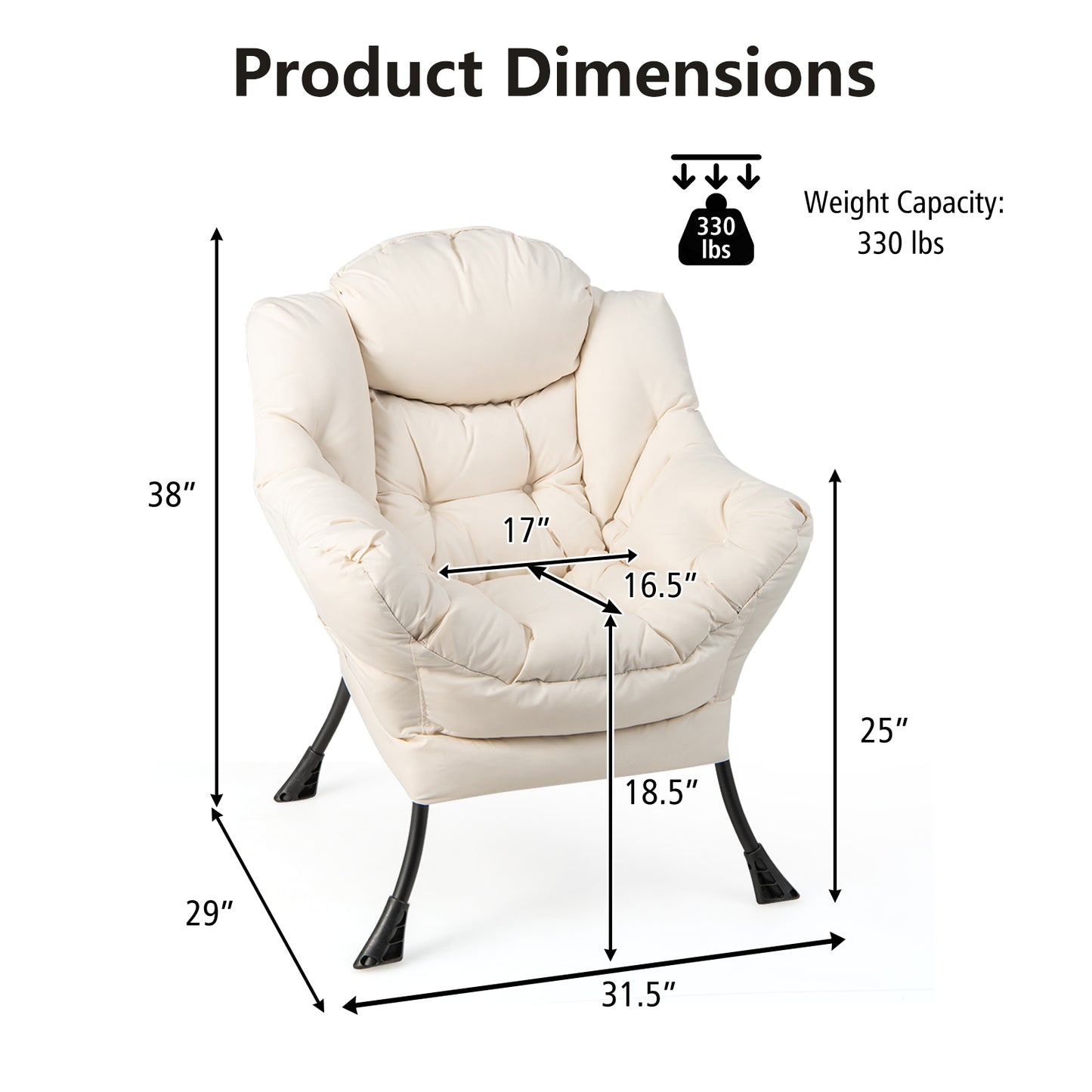 Lazy Accent Chair with Steel Frame and Side Pocket